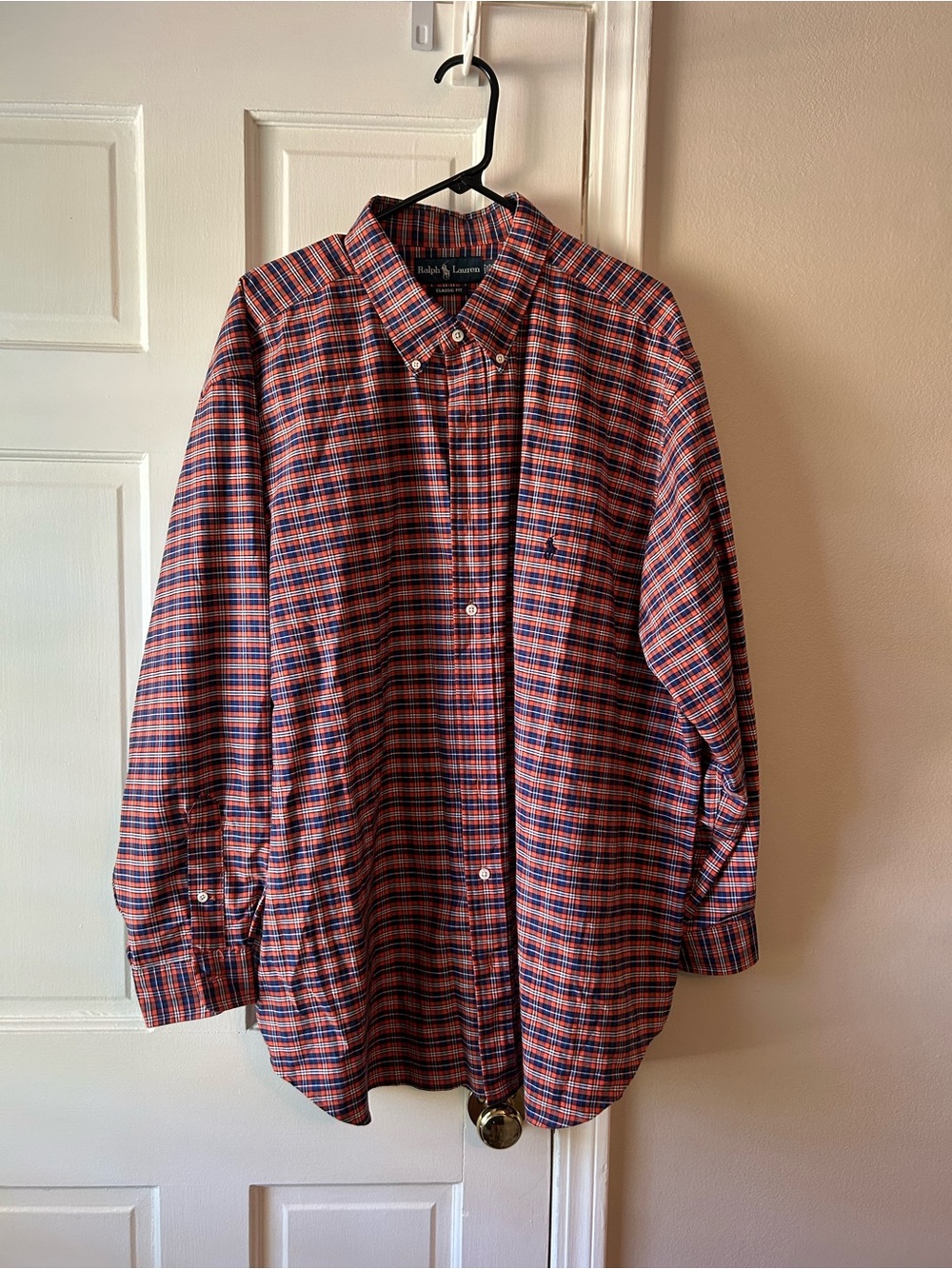 Ralph Lauren Orange and Blue Plaid Cotton Button-Down Shirt